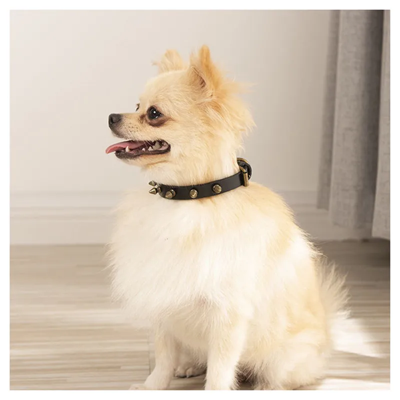 Ошейник для собак с заклепками из натуральной кожи поводок шеи безопасности