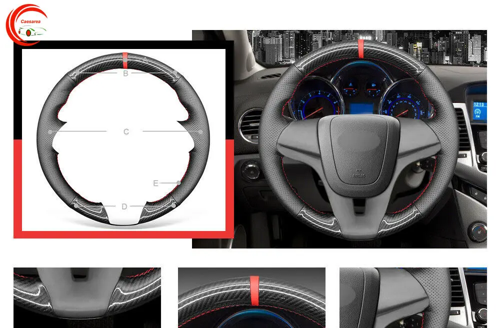 

For Chevrolet Cruze Aveo Orlando Car Steering Wheel Cover Black PU Carbon Fiber