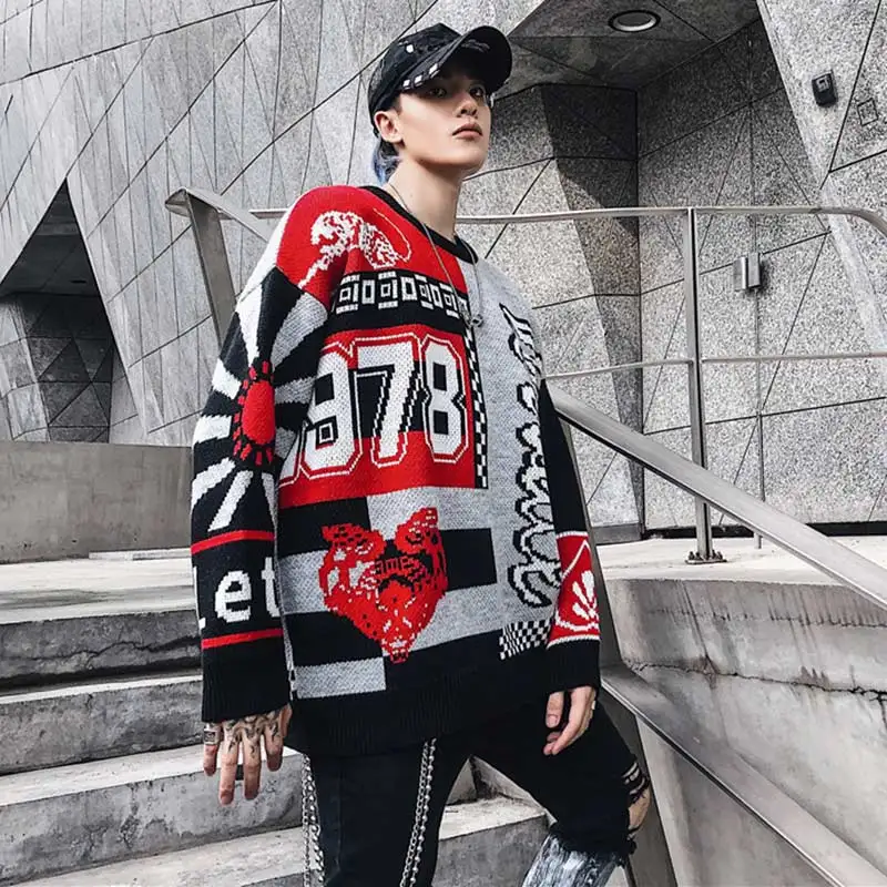 Мужской свитер с буквенным принтом цветной пуловер модные мужские свитера в