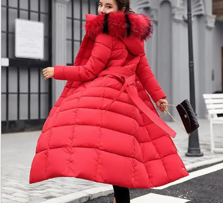 Новинка зимние пальто с большим меховым воротником женские облегающие толстые