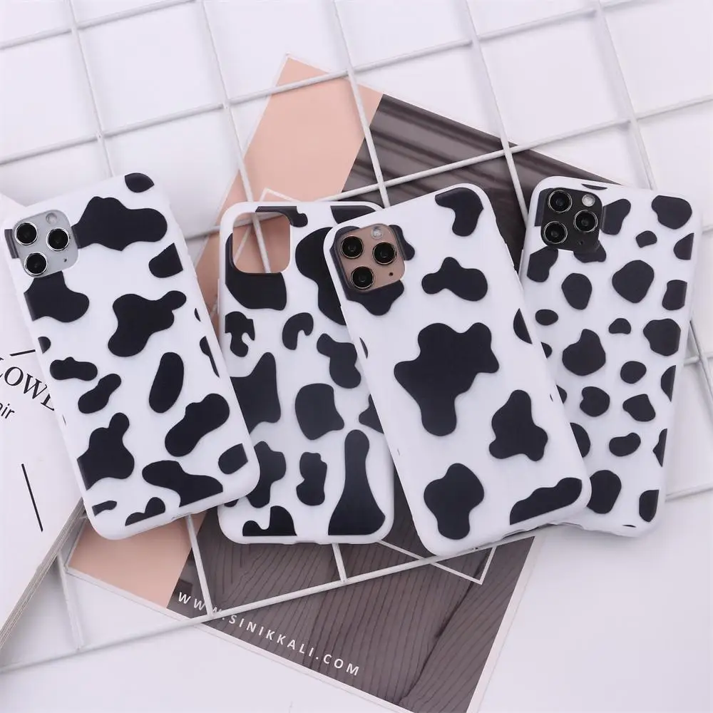 Cow Milk Black White Silicone For iPhone 11 12 13Pro Max X XS XR Max 7 8 7Plus 8Plus SE Soft Silicone Candy Case Fundas