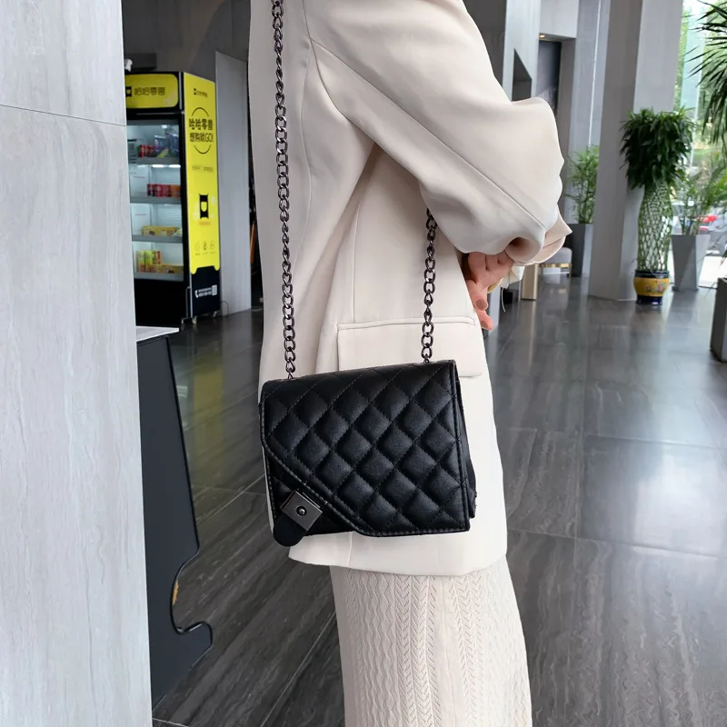 

Shoulder Bags Women PU Flap Diamond Lattice Korean Style Chains Fashion Elegant Ladies Chic All-match Single-shoulder Stylish