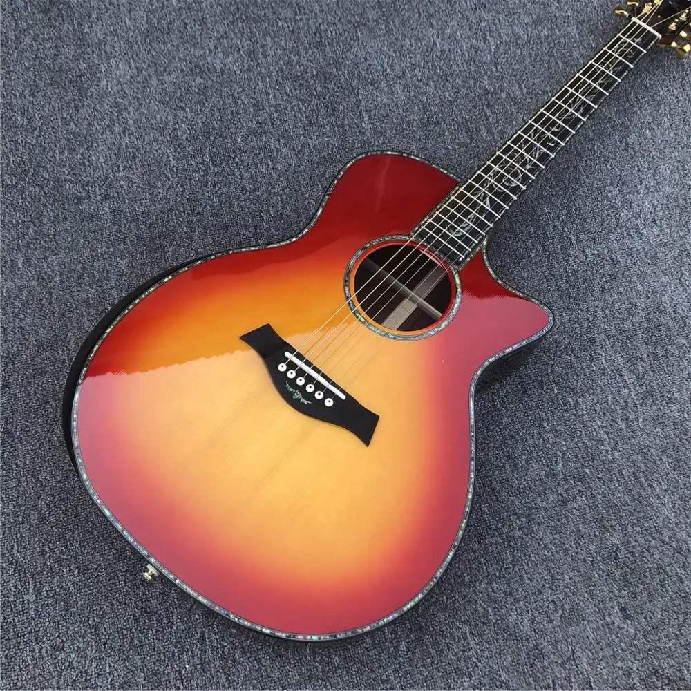 

Акустическая гитара Cherry 41 дюйм PS14, заводская, сделанная на заказ, твердая гитара с топовым вырезом, инкрустация абалона из черного дерева