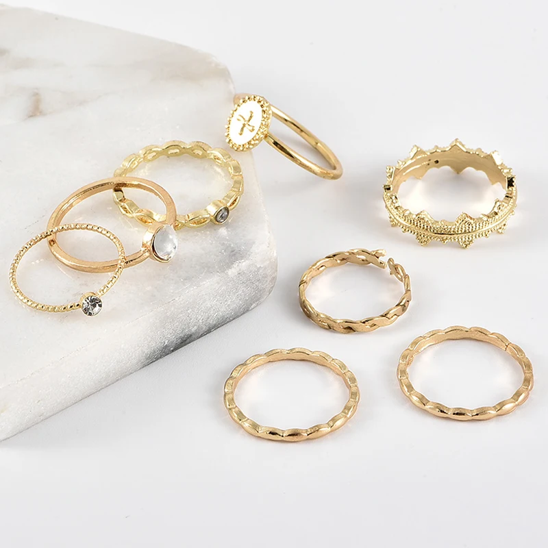 8 шт./компл. женские кольца в богемном стиле ретро набор золотых колец с