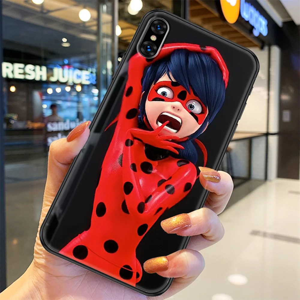 

Cat Cartoon Ladybugs Girl Phone Case Cover Hull For iphone 5 5s se 2 6 6s 7 8 12 mini plus X XS XR 11 PRO MAX black silicone