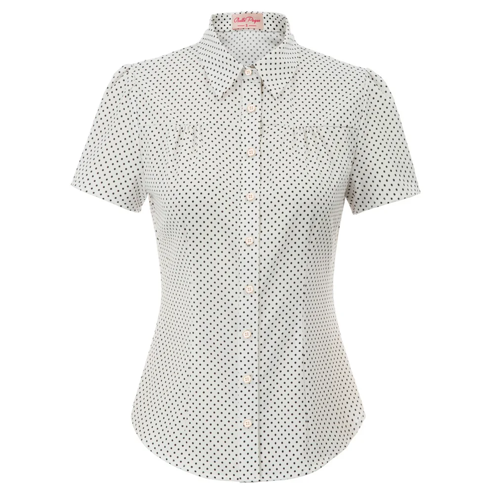 Женская блузка в горошек Belle Poque летняя ретро стиле с коротким рукавом и