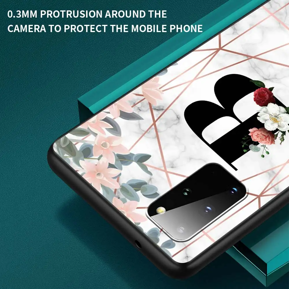 

Flower Letter A Z Case For Samsung Galaxy S21 S20 FE S10 S9 Plus Note 20 Ultra 9 8 10 Lite Capa Black Shell Phone Cover