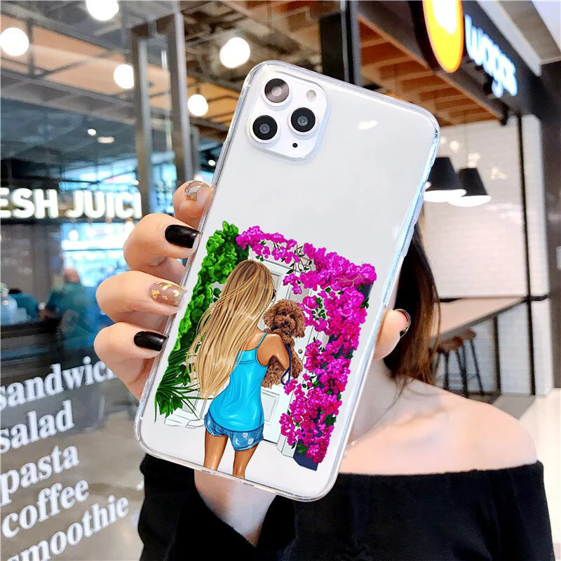 

Fashion Black Brown Hair coffee girl Boss Soft TPU Case For iPhone 11 Pro Max 8 7 6s Plus X XS MAX XR Clear Silicone Woman Cover