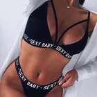 Новинка 2021, сексуальный женский спортивный комплект нижнего белья, сексуальный бандажный корсет для девушек, бюстгальтер пуш-ап с надписью + трусики-танга, нижнее белье, бикини с открытой спиной
