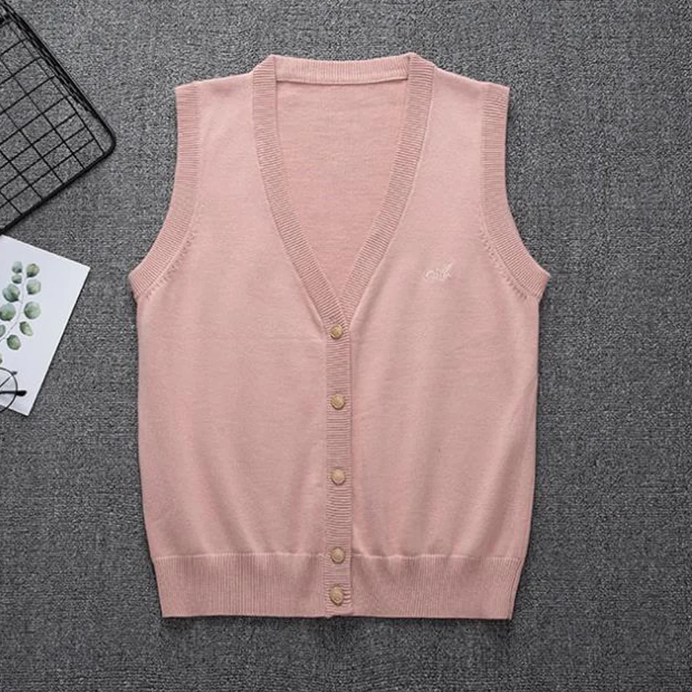 

Women Knitted V Neck Sweater Vest Spring Autumn Solid Casual Open-stitch Korean Loose Wild Sleeveless Sweater Pullovers Tank Top