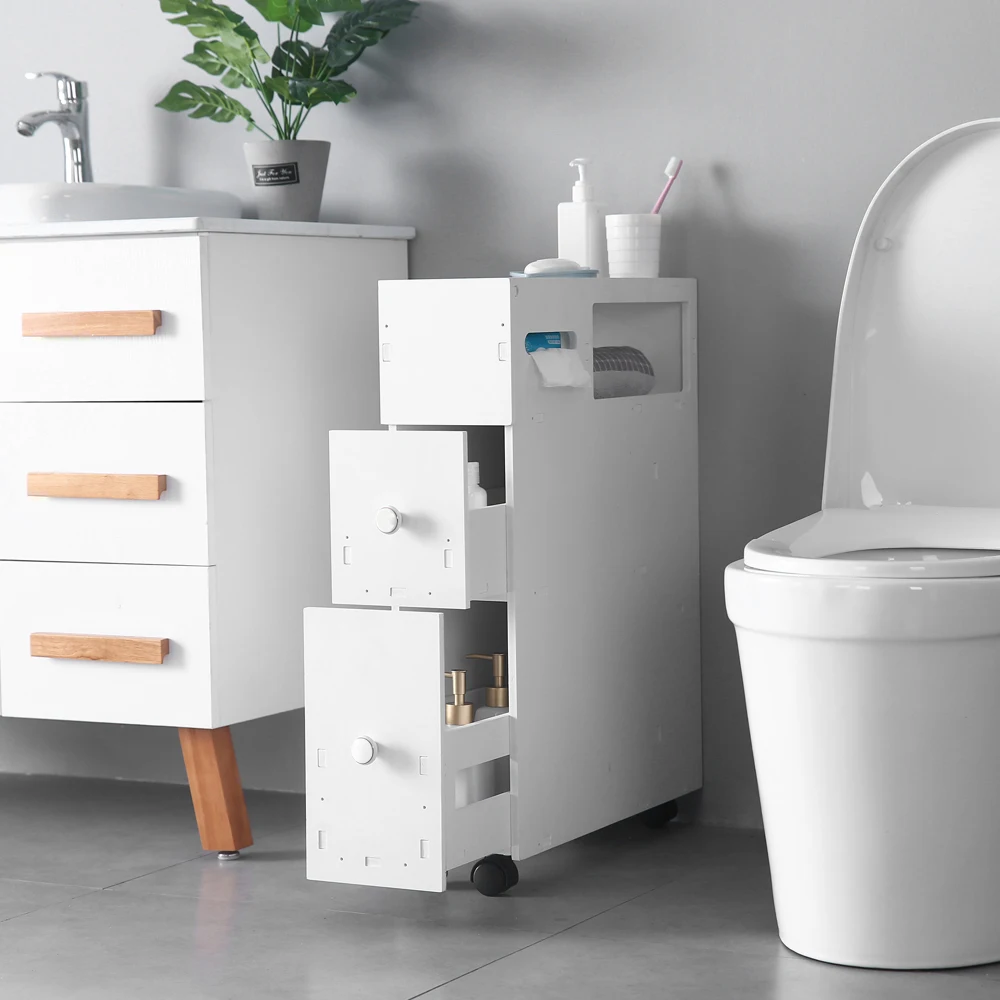 

PVC Furniture Movable Bathroom Toilet Cabinets 2-Drawers 52x16x70CM White Simple Design Easy to Assemble[US-Stock]