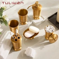 Antique Brass Soap Dish Liquid Soap Dispenser Toothbrush Holder Gargle Cup Storage Tank 5pcs Bathroom Accessory Set