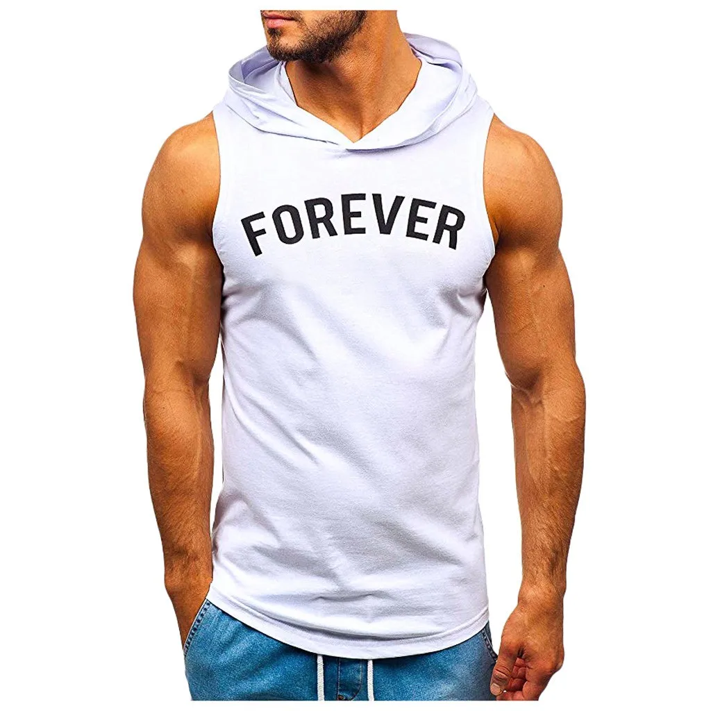 Мужская тренировочная майка облегающий топ с принтом мышц без рукавов капюшоном