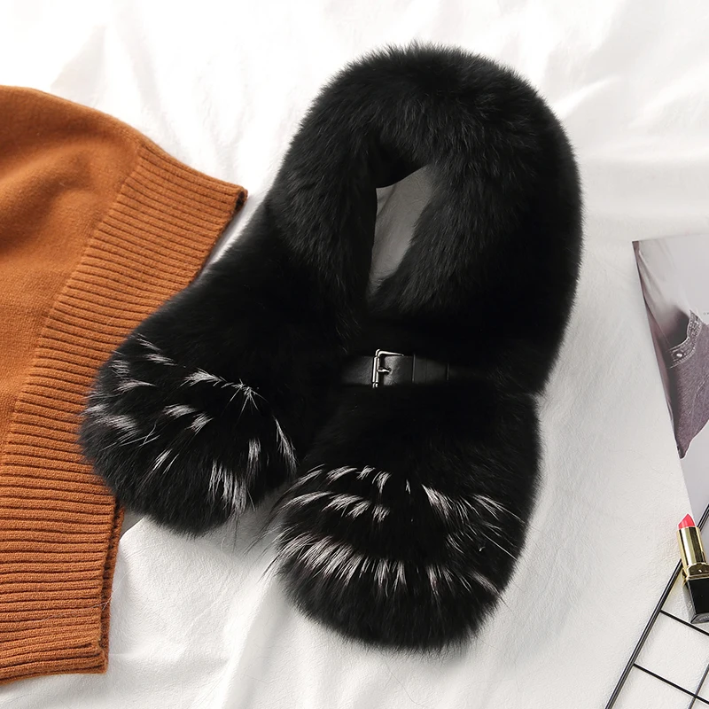 Lantafe лисий мех шарф Зимний толстый Женская шаль ремень пряжка модная новинка весь