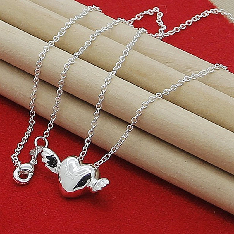 

925 Sterling Silver Open Heart Pendant Necklace For Women Charm Wedding Engagement Party Fashion Jewelry