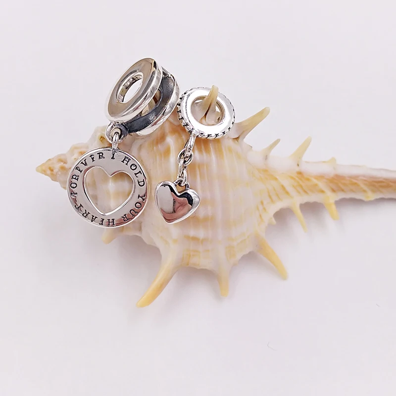 

AkiraJewel 925 Sterling Silver Beads I Hold Your Heart Forever Charms Fits European Style Jewelry Bracelets & Necklace