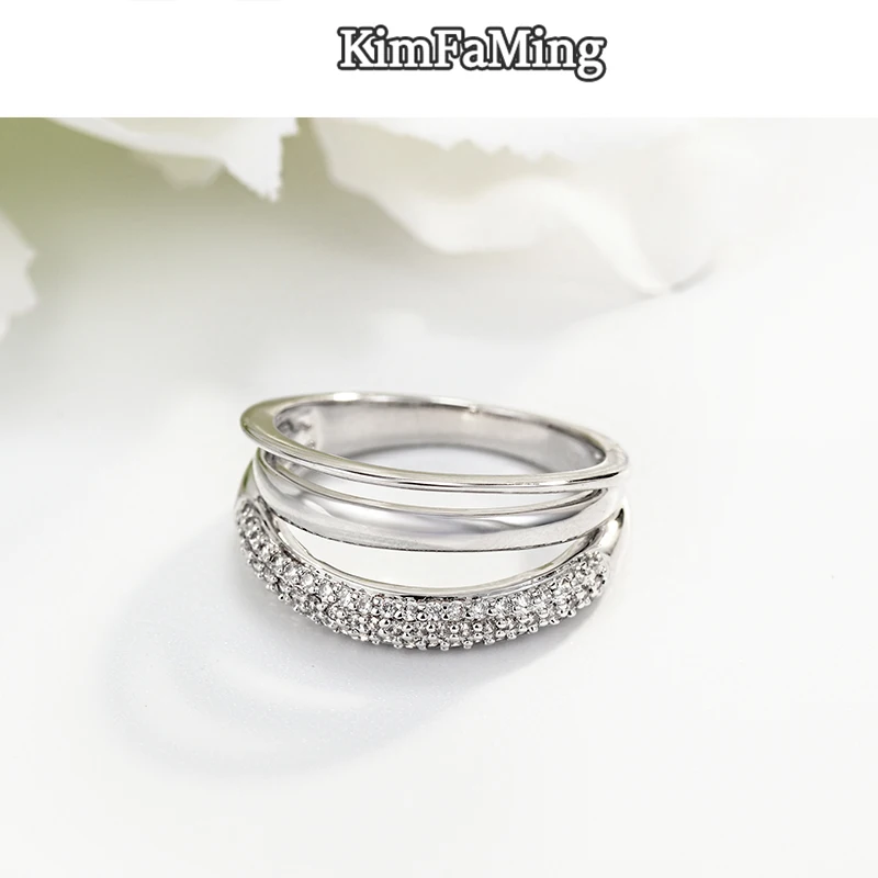 

Fashion Three Lines Rings for Men in White Zircon Gold Plated Jewely Casual R125