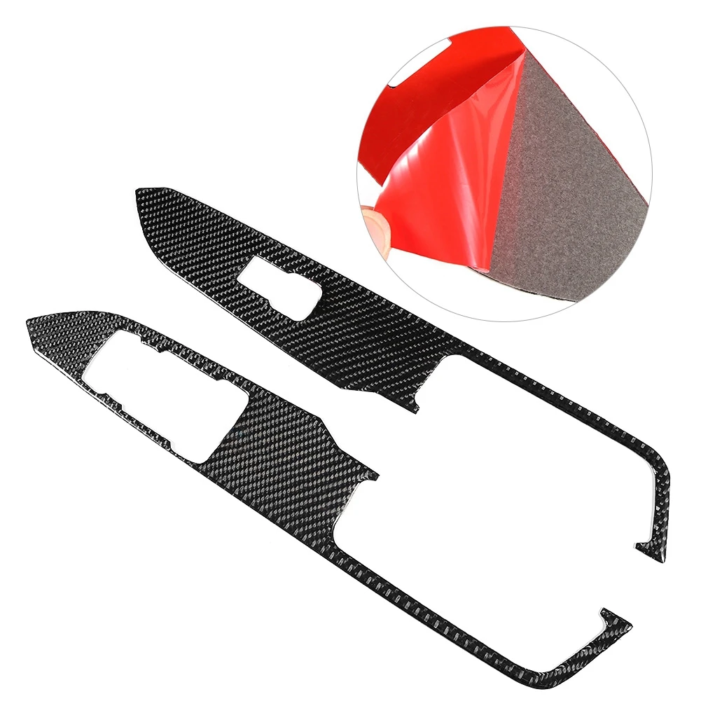 

2Pcs Carbon Fiber Window Lifter Control Switch Panel Cover Trim Fit for Ford Mustang 2015-2017
