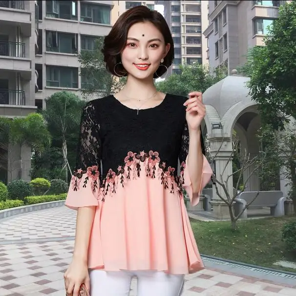 2020 летние женские Топы Кружева полые Динамик рукав рубашка со вставками размера