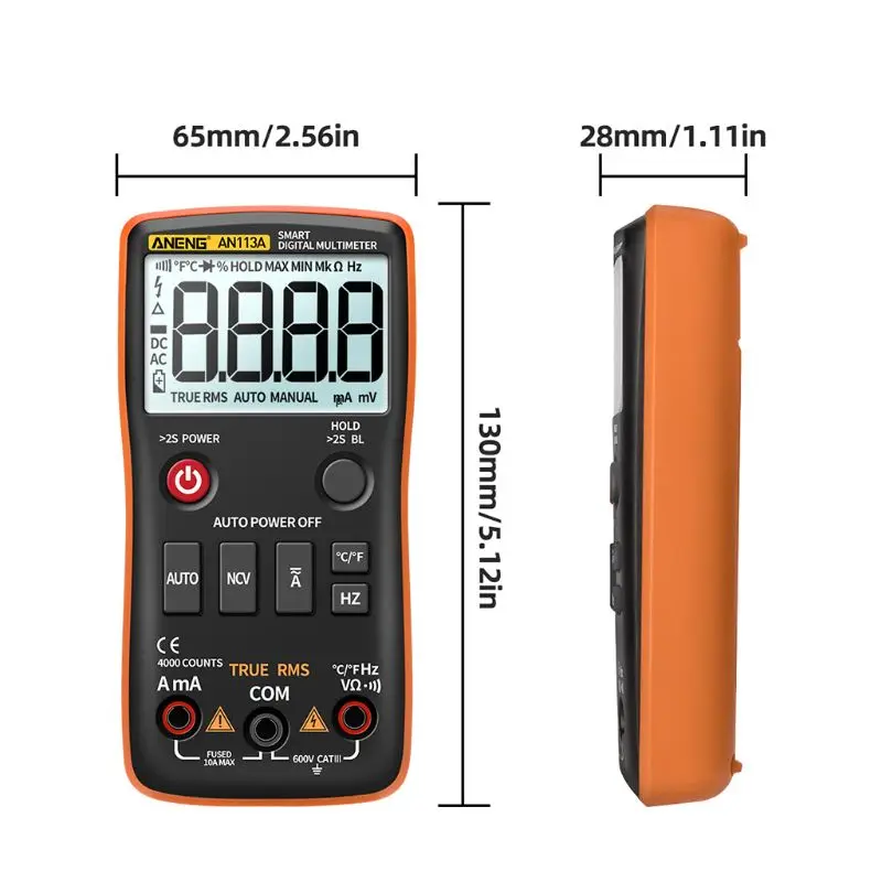 

Digital Multimeter Auto Range True RMS with Temperature Tester 4000 Counts AC/DC D2TD
