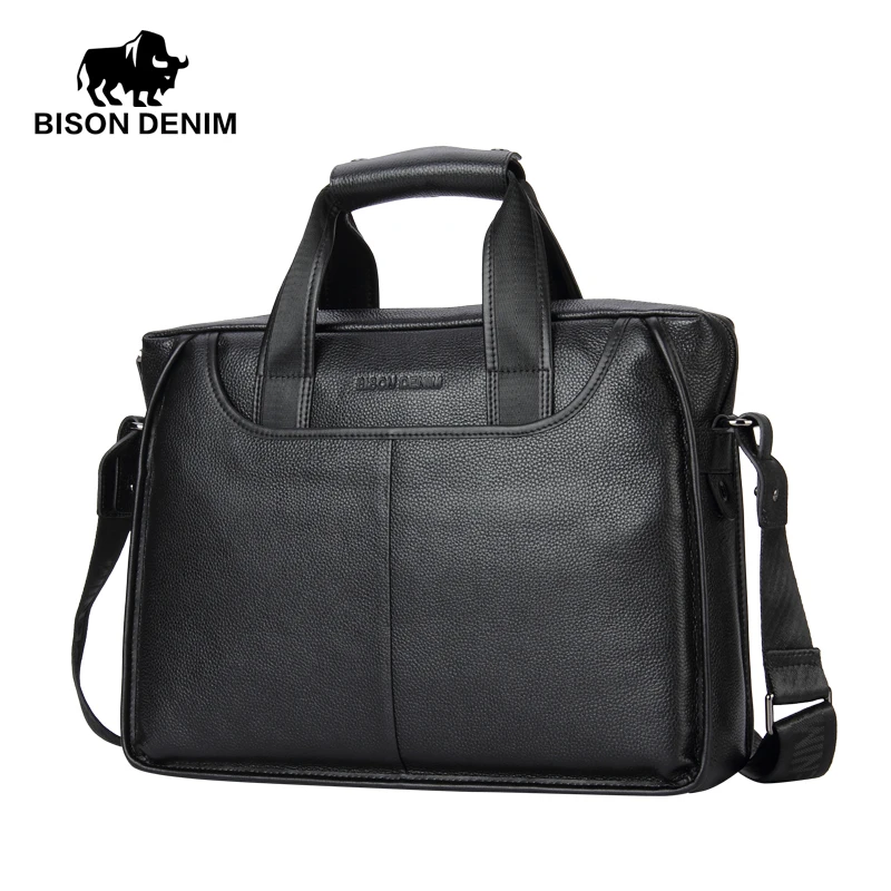 BISON DENIM Fashion Men Bag Genuine Leather Handbag Shoulder Bags Brand Business Male Briefcase Laptop Bag