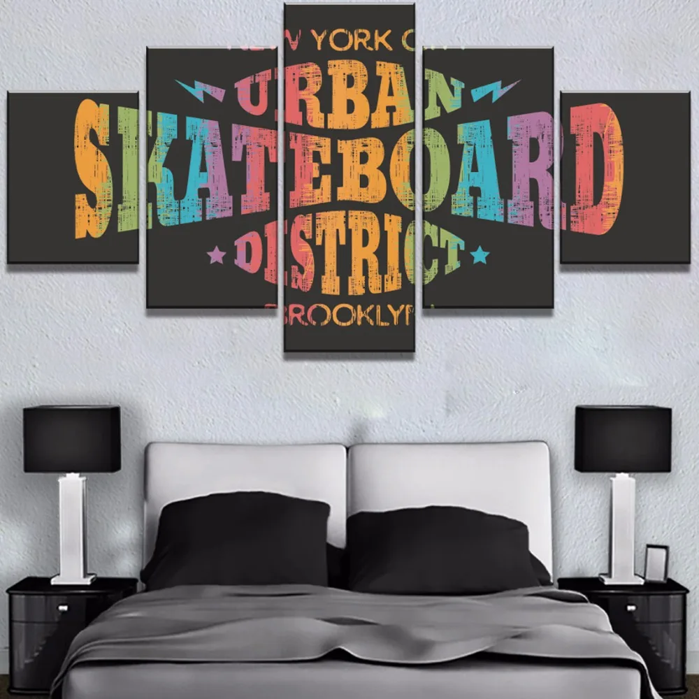 Модульные картины холст настенные 5 панелей городской скейтборд район печатный