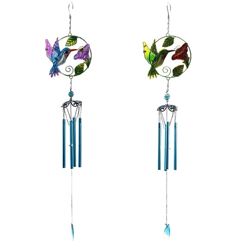 

Kingfisher Wind Chime Glass Painted Iron Crafts Wind Chime Pipe Pendant Courtyard Garden Balcony Gift Decoration