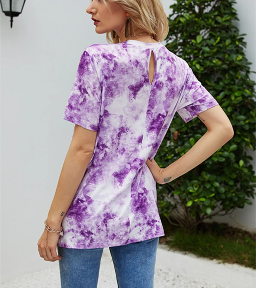 Футболка Tie-dye женские свободные топы футболка Летние Плиссированные футболки с
