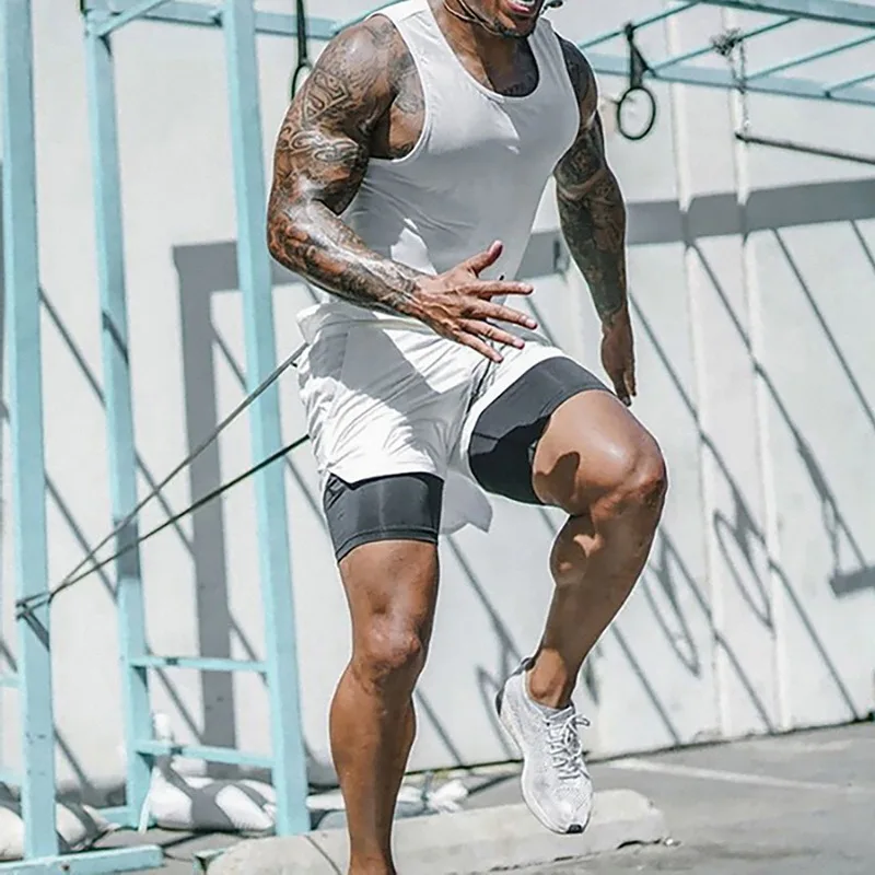 

2021 Camo Running Shorts Men 2 In 1 Double-deck Quick Dry GYM Sport Shorts Fitness Jogging Workout Shorts Men Sports Short Pants