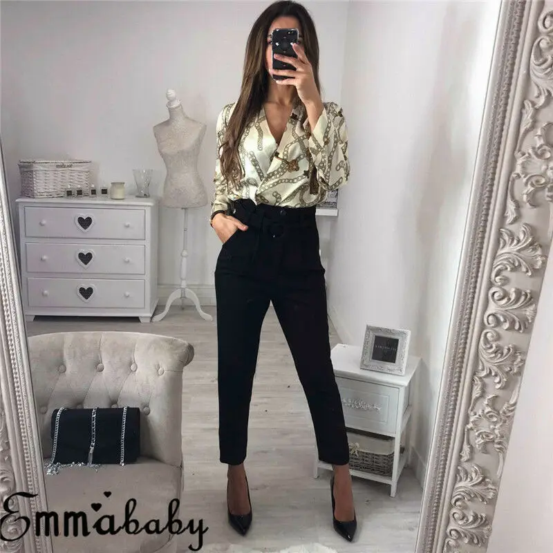 Vintage Silk Rompers Womens Jumpsuit Long Sleeve Chain Print Top Shirt Ladies Deep V Neck Key Printed Sexy Satin Bodysuits | Женская