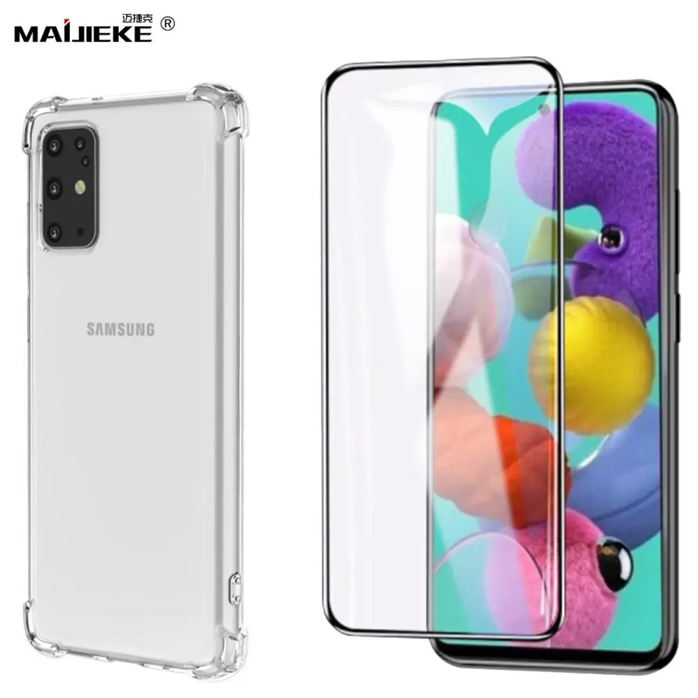 2 в 1 9 H защитное стекло + силиконовый чехол для samsung Galaxy A51 защитная пленка на весь