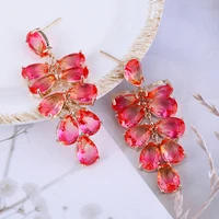 elegant dangle earring vintage design multi color green gray red pink purple cubic zircon long drop earrings for women gifts