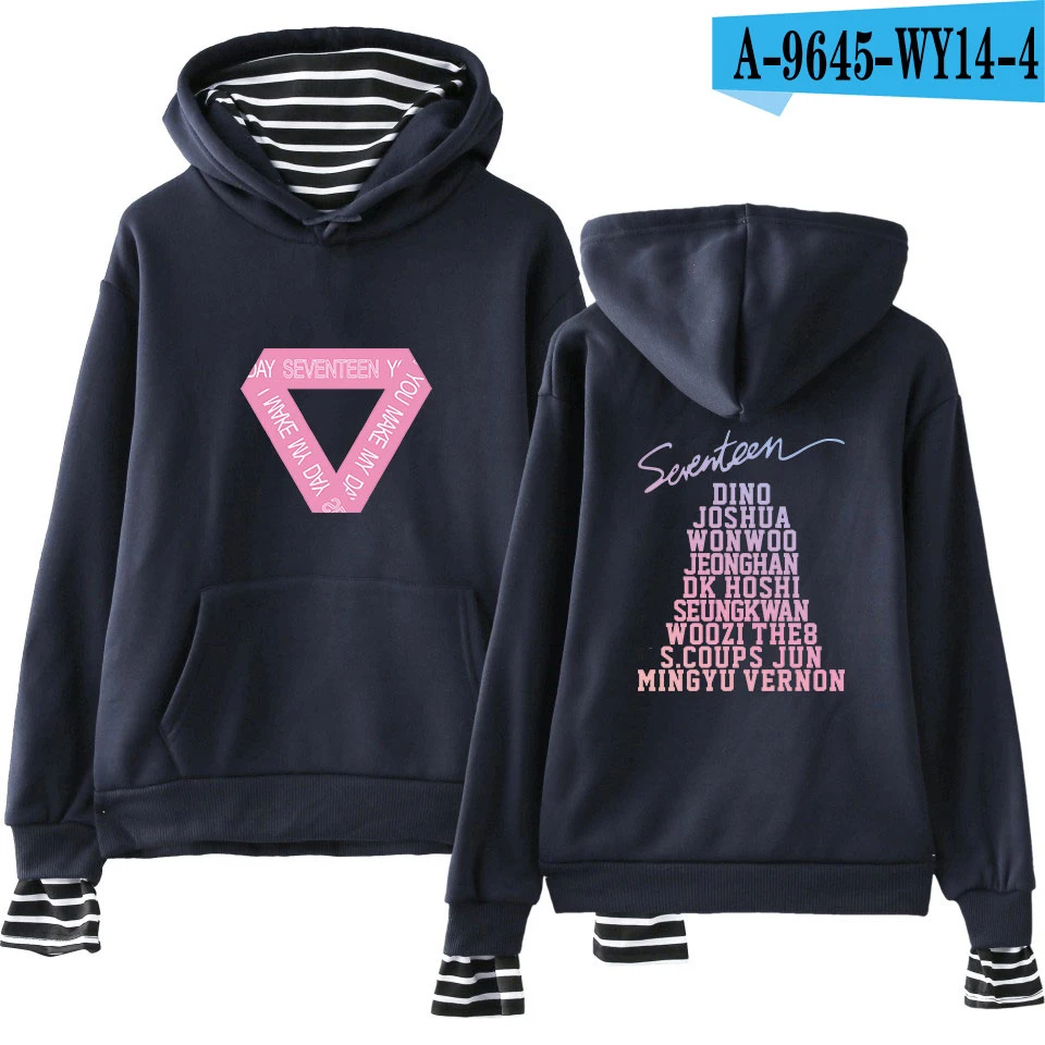 navy blue Новая мода Seventeen; Кей-Поп толстовки с капюшоном и свитшоты для пары с капюшоном женские обманка шт K поп одежда в стиле «хип-хоп» в уличном стиле - Цвет: navy blue
