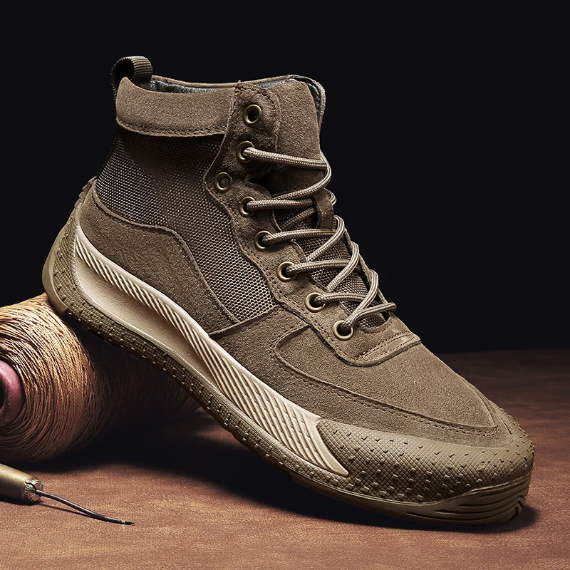 

Men's Desert Shoes Genuine Leather Splicing High-Top Shoes British Trend Breathable Casual Shoes Non-slip Men Oxford Shoes