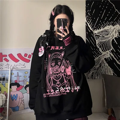 

Women Autumn Oversized Hoodies Kawaii Anime Harajuku Female Sweatshirt Japanese Cartoon Graphic Goth Y2k Hooded Sweatshirts Tops