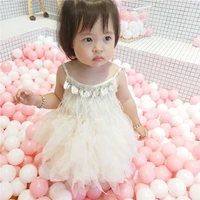 vestido girl princess tutu dress heavy work beaded 2019 summer feather pleated toddler clothes baby 1 7 yrs gdr612
