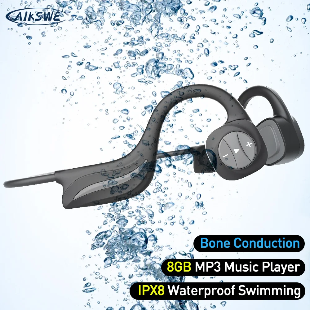 

AIKSWE Bone Conduction Headphones Bluetooth wireless Earphone 8GB IPX8 Waterproof MP3 Music Player Swimming Diving Sport Headset