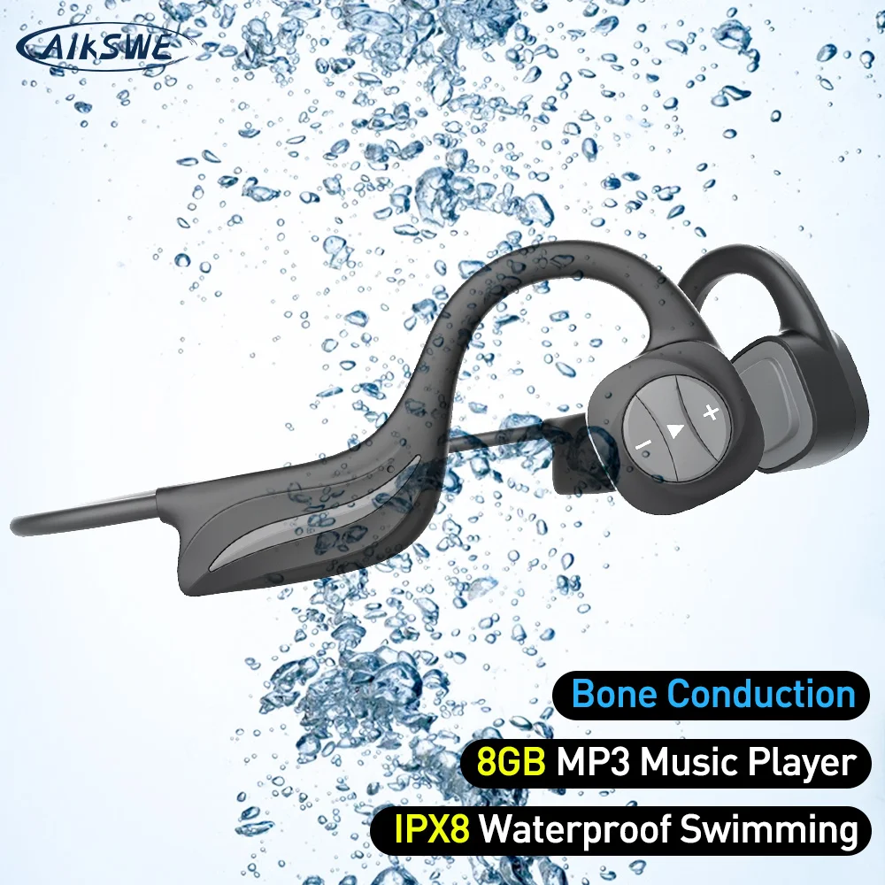 Fones de Ouvido Bluetooth sem Fio Ipx8 à Prova Aikswe Condução Óssea Fone Dwaterproof Água Mp3 Player Música Natação Mergulho Esporte 8gb