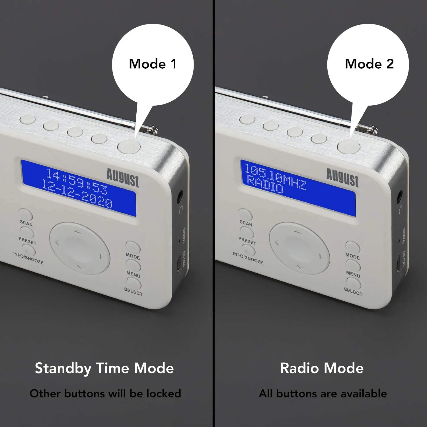 Портативное цифровое радио August MB225 DAB/DAB +/FM RDS функция двойная сигнализация