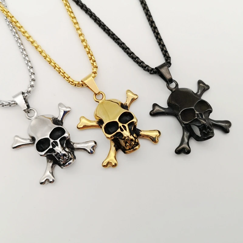 Ожерелье мужское из нержавеющей стали винтажная подвеска в виде рок черепа крест
