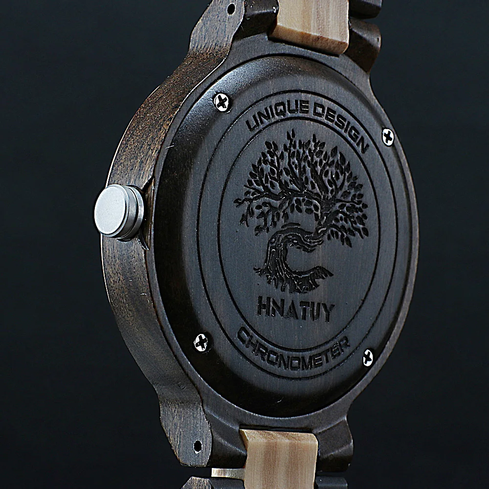 

Hnatuy Wood Men's Watches Luminous Hands Man Quartzs Watches Business Quartz Wristwatches Round Case Shape Business Men Watch