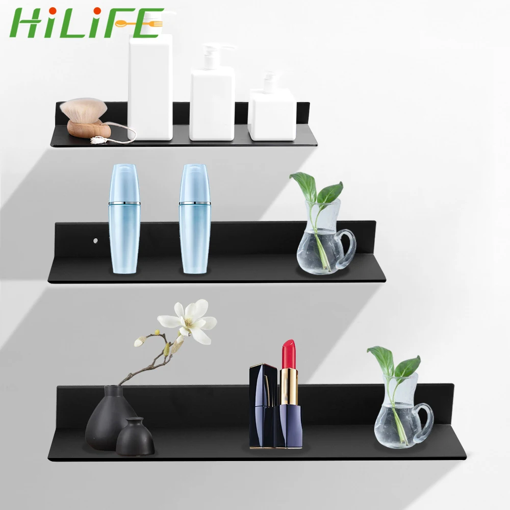 

HILIFE Kitchen Wall Shelf Home Storage 30-60cm Bathroom Accessories Black Bathroom Shelves Storage Rack