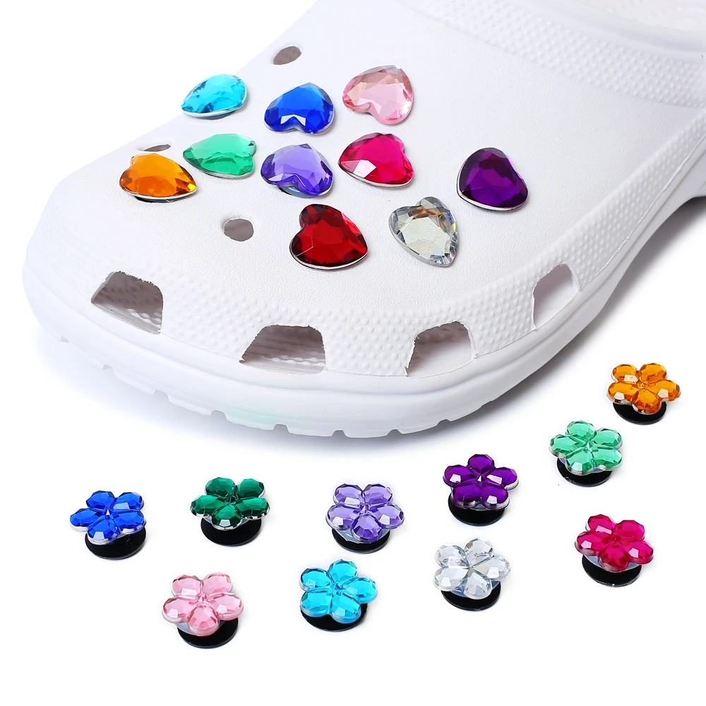 

1pcs Crystal Shoe Charms Accessories GEM Decorations Flowers Heart Transparent Ornaments Fit Shoes Kids Adult Gift