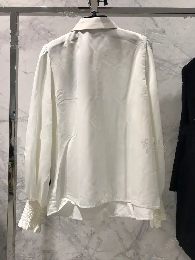 

Women Office Wear Blouse Lady Turn-Down Collar Single-Breasted Puff Sleeve Shirt Female Black White OL Blouses Top