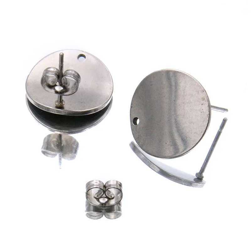 

20Pcs 15mm Stainless Steel Charm Round Cabochon+Earmuffs Blanks Diy Stud Earrings Base Settings For Jewelry Material