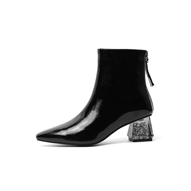 

Zorssar 2019 Winter New Woman Short Boots Genuine Leather Boots Crystal Heel Plush Fashion Boots Modern Women's Ankle Boots