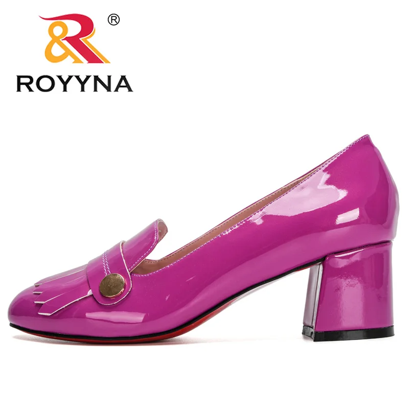 ROYYNA 2021 New Designers Patent Leather Dress Shoes Women Thick Heels Pumps Buckle Strap Ladies Shoes Zapatos Mujer Comfortable
