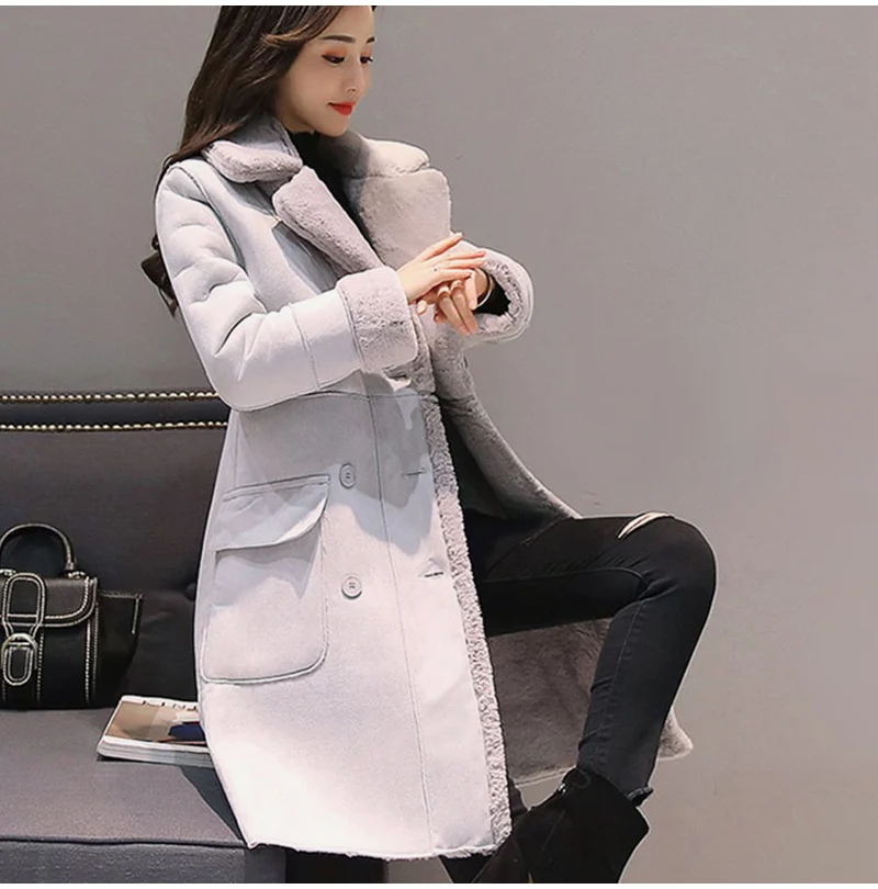 

Thick Warm Faux Sheepskin Long Jacket Female Overcoat Women Suede Fur Coat 2021 Winter Fashion Solid Trench Coats