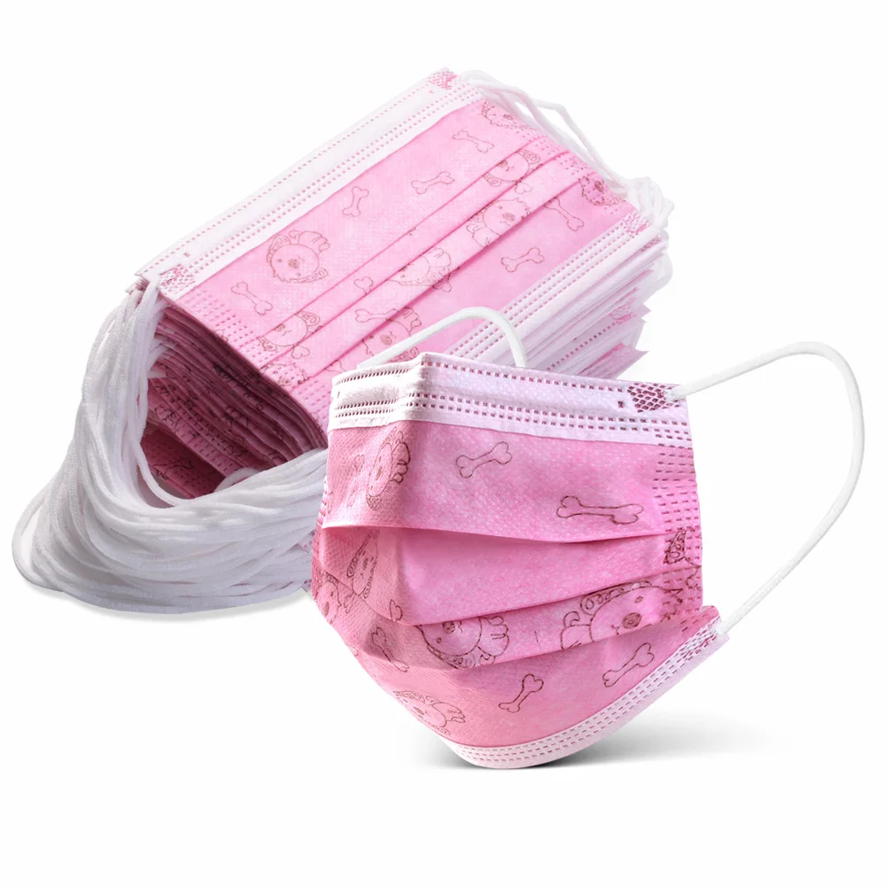 10/100Pcs Child Kids Disposable Face Masks Meltblown Dustproof Cartoon Pink Dog Mask 3 Layer Anti-Dust Pollution Fabric | Безопасность и