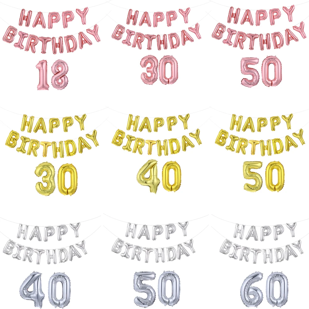 1 комплект 16-дюймовые гелиевые шары из розового золота с надписью Happy Birthrday 18 21 30 40